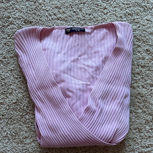 Pink Ribbed Wrap Top - Picture 2 of 7